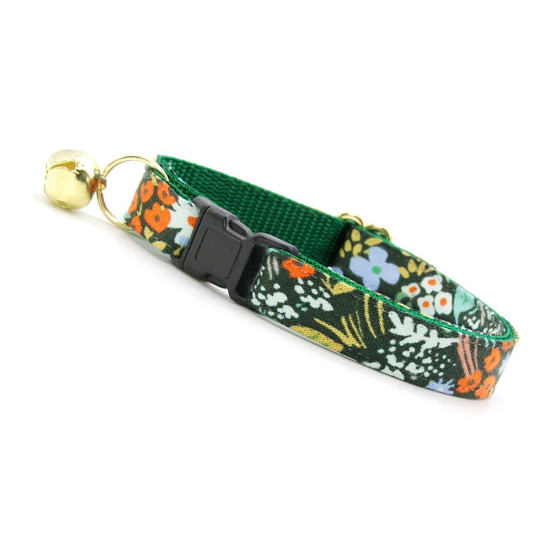 Made By Cleo - "Meadow" - Green Floral Cat Collar Kitten (6-10)